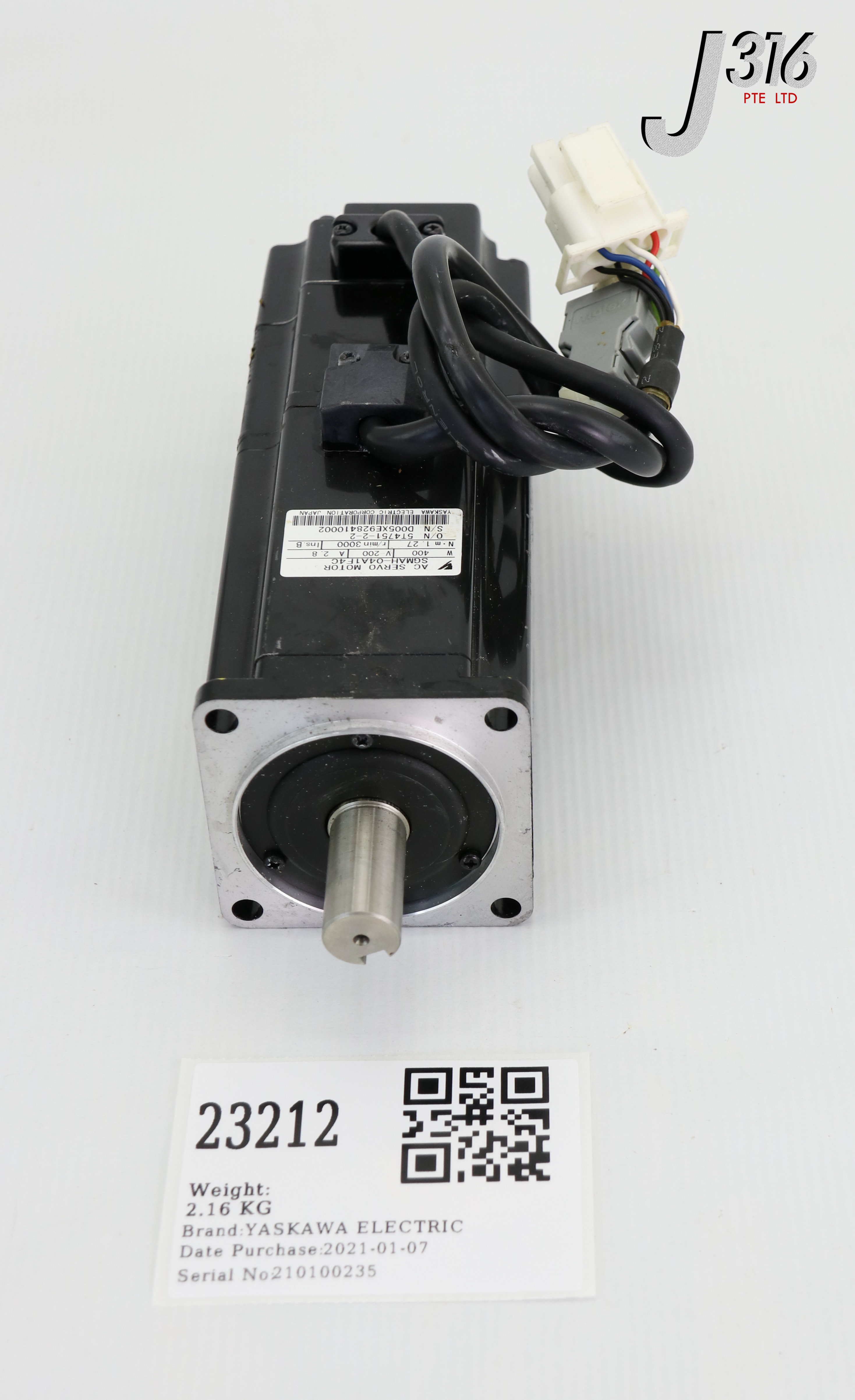 23212 YASKAWA AC SERVO MOTOR, 400W, 200V, 2.8A, 3000 R/MIN SGMAH